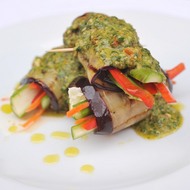 Summer Aubergine Rolls with Red Pesto